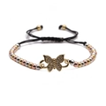 Adjustable butterfly cord bracelet with gold silver and rose gold beads on white background - Gold Butterfly + Multi-color Bead Chain