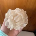 Champagne champagne large tulle flower shark clip with 3D layered petals hair accessory - Double-sided Claw / Beige