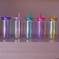 Iridescent 12oz sublimation glass cans set with colorful bamboo lids and straws - 16OZ Electroplated Color (Color Note)
