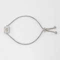 Silver adjustable stainless steel box chain bracelet featuring a sandblasted cutout Q charm - Letter Q / Steel