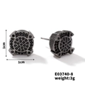 Geometric copper stud earrings with black zircon stones in a sleek circular design - Round Geometric Split Style (1.0cmx1.0cm)(E03740-8)
