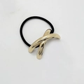 Minimalist black elastic hair tie featuring a polished gold-finish alloy cross charm - Cross Gold