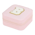 Pink PU leather jewelry travel case with gold-edged white chenille letter B patch - Letter B (No Mirror) (FS61) / 10x10x5cm