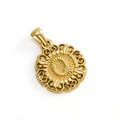 Golden round pendant featuring an embossed letter Q with intricate filigree detailing - Letter Q Style (Q-Single Pendant)