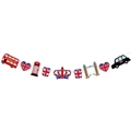 London Party-Girlande mit rotem Bus, Krone und Telefonzellen-Motiven aus Papier - London Elemente Wimpelkette