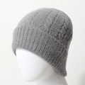 Thick grey cable knit beanie with rolled edges for warmth and winter comfort - One Size / Gray