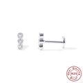 Silver S925 sterling silver ear stud with three vertically aligned round cubic zirconia - Triple Zirconia Vertical (Style 8) / White Gold