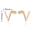 Detail view of gold V-shaped stud earrings showing 9mm by 10mm size dimensions - V-shape / Gold