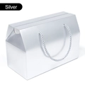 Silver metallic trapezoid gift box with a matching braided handle for pastry packaging - 20x10x13.5cm-Handheld Gift Box / Silver