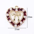 Hollow heart alloy charm with a bow and red oil drip inlay for handbag decor - 13823-KC Gold Plated-Transparent Red Enamel Heart Bow