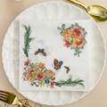 Floral print napkins with colorful vintage peony and butterfly pattern on white plate - Retro Peony Butterfly (1062)