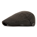 Retro charcoal grey cotton flat cap with washed vintage texture and metal buckle - Army Green