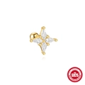Golden S925 sterling silver four-pointed star stud earring with sparkling zircon stone - Single Gold Four-Pointed Star