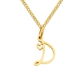 Golden letter D pendant necklace with hollow heart detail and polished Cuban link chain - Letter D / Gold