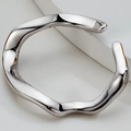 Irregular wavy S925 sterling silver open ring with a polished minimalist finish - Adjustable (Size 12-17) / White Gold