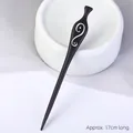 Sandalwood hair stick with white swirl pattern, 17cm length black ebony wooden hairpin - Ebony - C09