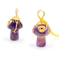 Pendentif champignon en améthyste violette fait main avec fil d'or et chaîne dorée - Améthyste Ton Or