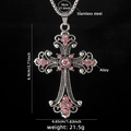 Collana con croce in acciaio argento, strass rosa e dettagli sulle dimensioni esatte - Argento/Zircone Rosa