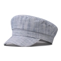 Blaue und weiße Tweed-Schirmmütze für Damen im eleganten Baumwoll-Leinen-Gewebe - Verstellbar / Glänzendes Blau