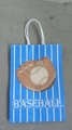 Blue baseball theme paper gift bag with white stripes and baseball glove print - Blue and White Stripe Baseball