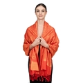 Luxury orange and red jacquard shawl with fringe edges for women in cashmere style - Orange Red (T003-39)