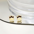 Golden cat paw stud earrings with black enamel detail and elegant mirror reflection - Gold Cat Paw Enamel Studs