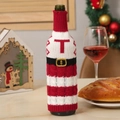 Christmas knitted wine bottle cover with red and white stripes and letter T design - Letter T