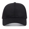 Detailed front view of black trucker cap featuring mesh back and cotton stitch brim - Adjustable / Black