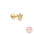 Detailed close-up of 925 sterling silver earring with opal inlay and S925 stamp mark - Gold #7 (Crown with Zircon)