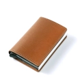 Slim RFID carbon fiber wallet with brown litchi pattern leather and pop-up card slot - Brown PU Leather