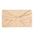 Detail view of the beige elastic yoga headband featuring a central cross-knot design - Solid Beige