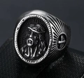 Silver vintage Jesus head ring in stainless steel with cross and textured band details - US 7 / Silver (23505)