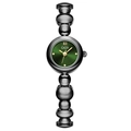 GEDI luxury women's quartz watch with dark green dial and black beaded metal chain strap - Black Case Green Dial Black Band