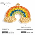 Waterproof stainless steel rainbow jewelry pendant with crystal stones and gold plating - Colorful Rhinestone Rainbow Pendant (PJ91774)