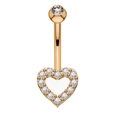 Rose gold heart-shaped navel ring featuring pavé set sparkling zircon crystals - Style 25