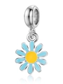Blue daisy flower charm pendant with yellow center and silver metal ring for jewelry DIY - Blue Silver Daisy