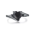 Anillo elegante con gema negra en forma de corazón y diseño de banda cruzada de plata - US 5 / Oro Negro Piedra Negra