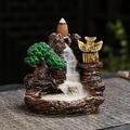 Resin backflow incense burner with mountain landscape and golden pagoda detail - 7: Hidden Mountain Temple