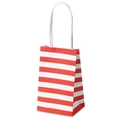 Mini paper gift bag with red and white horizontal stripes and white twisted handles - Red