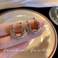 Silver geometric hoop earrings with textured lattice pattern for a vintage metallic look - E5938 Silver Diamond Quilted Hoops