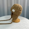Brown speckled knit trapper hat with earflaps and vintage aviator style for winter - Knitted Ear Flap Style (XBG-8601) / Khaki