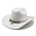 White wool felt western cowboy hat with bohemian colorful braided band and star charm - M(56-58cm) / White