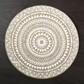Natural jute round placemat with white mandala pattern on dark wood background - 38cm / White Vintage Sunflower