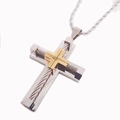 Dettaglio della collana a croce bicolore oro e argento con design in filo metallico - Solo Ciondolo / Bicolore (Oro e Argento)