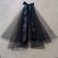 Elegant multi-layer black bridal veil with a satin bow knot on marble background - Black Plain Tulle Bowknot With Clip