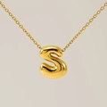 Minimalist golden bubble letter S pendant necklace made of shiny titanium steel - Gold - Letter S