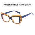 Montatura occhiali cat-eye TR90 in colore tè traslucido con accenti blu e bianchi - Tè Base Bianco Blu