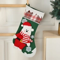 Green knit Christmas stocking with a 3D plush polar bear and red checkered cuff - Polar Bear / Green Polar Bear