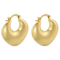 Macro detail of high-polish gold-plated chunky hoop earrings with snap closure - Polished Waterdrop Heart / Gold Heart
