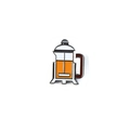 French press enamel coffee pin badge featuring stylish orange and white finishes - French Press